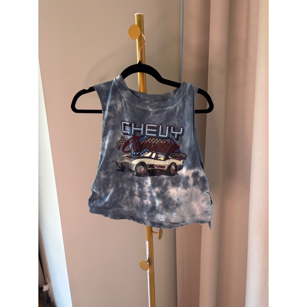 Chemistry Chevy Corvette Coupe Tie Dye Graphic Muscle Tank Top Blue Large L